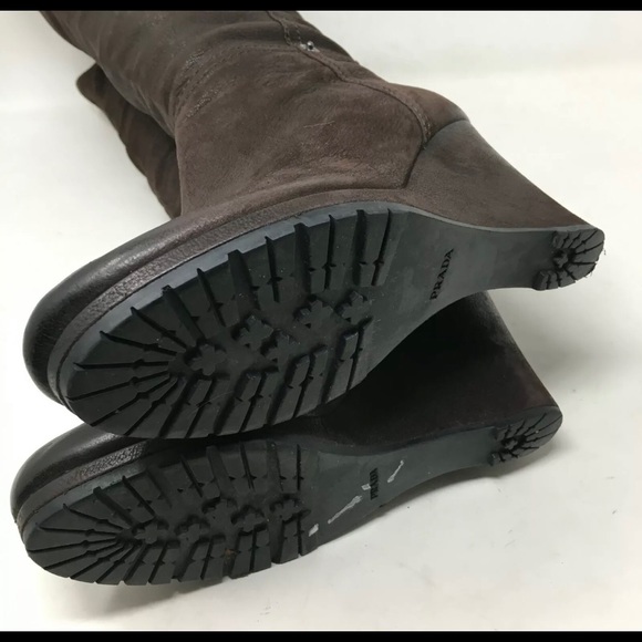 Prada Boots Brown Leather Wedges - Picture 7 of 10